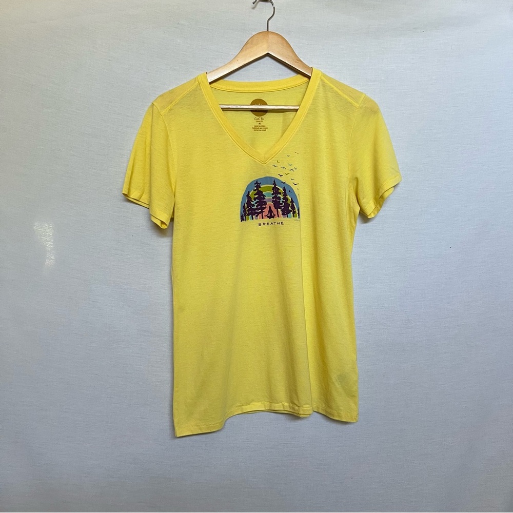 Life Is Good Breath Yoga Yellow V-Neck Tee